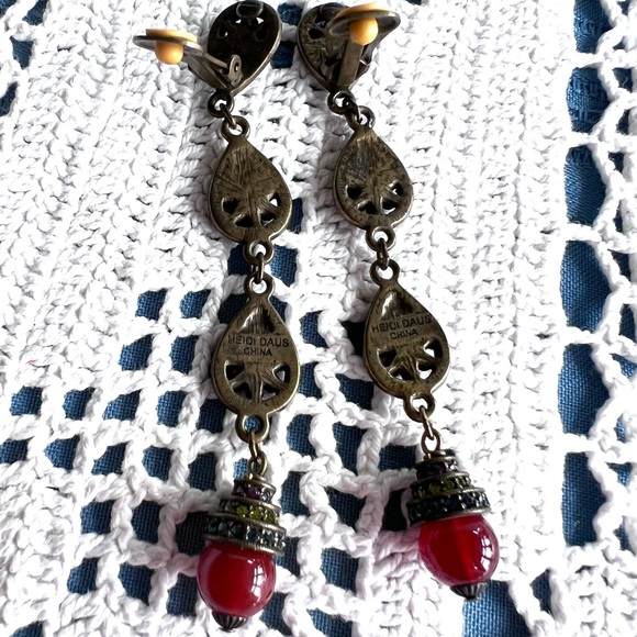 Hedi Daus early Vintage carnelian beads shoulder duster dangle earrings - Picture 4 of 6